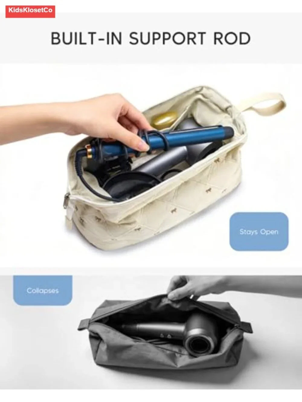 Quilted Polyester Hair Tools Organizer Bag Large Capacity Travel Case for